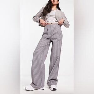 ASOS Design Premium Stretch Tailored Pants in Grey Pinstripe